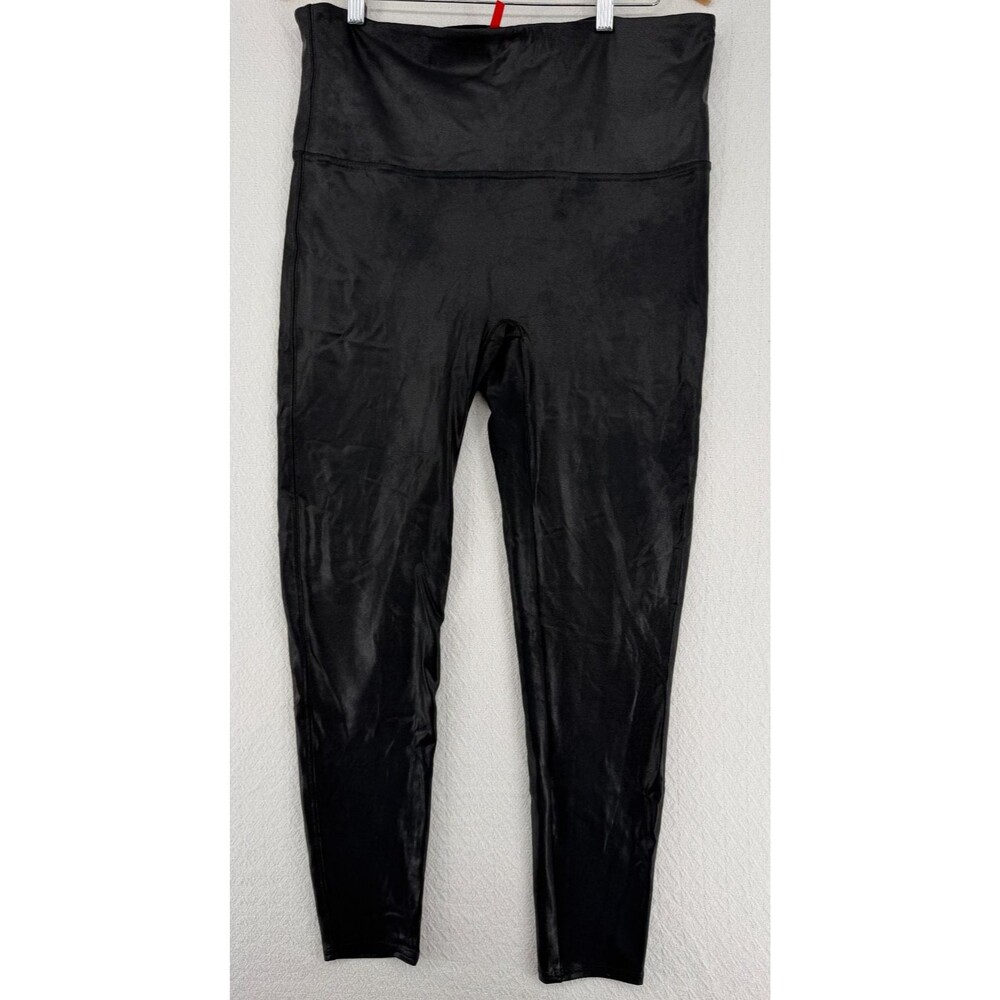 Spanx Faux Leather Leggings Womens 3X Black High Rise‎ Compression Shaping Pants